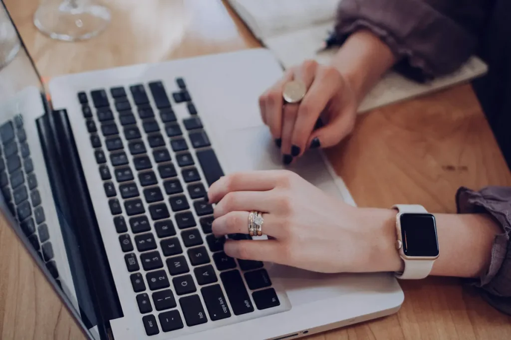 A woman using a laptop computer